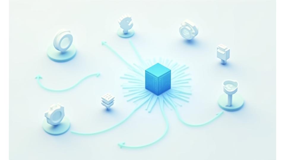 Abstract diagram showing data points flowing securely into a central processing unit, with control icons for user management.
