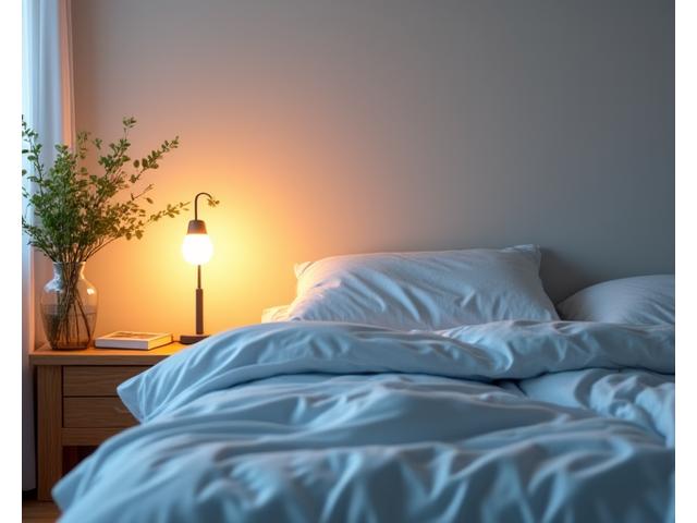 A serene bedroom with soft lighting, symbolizing sleep optimization and restorative rest